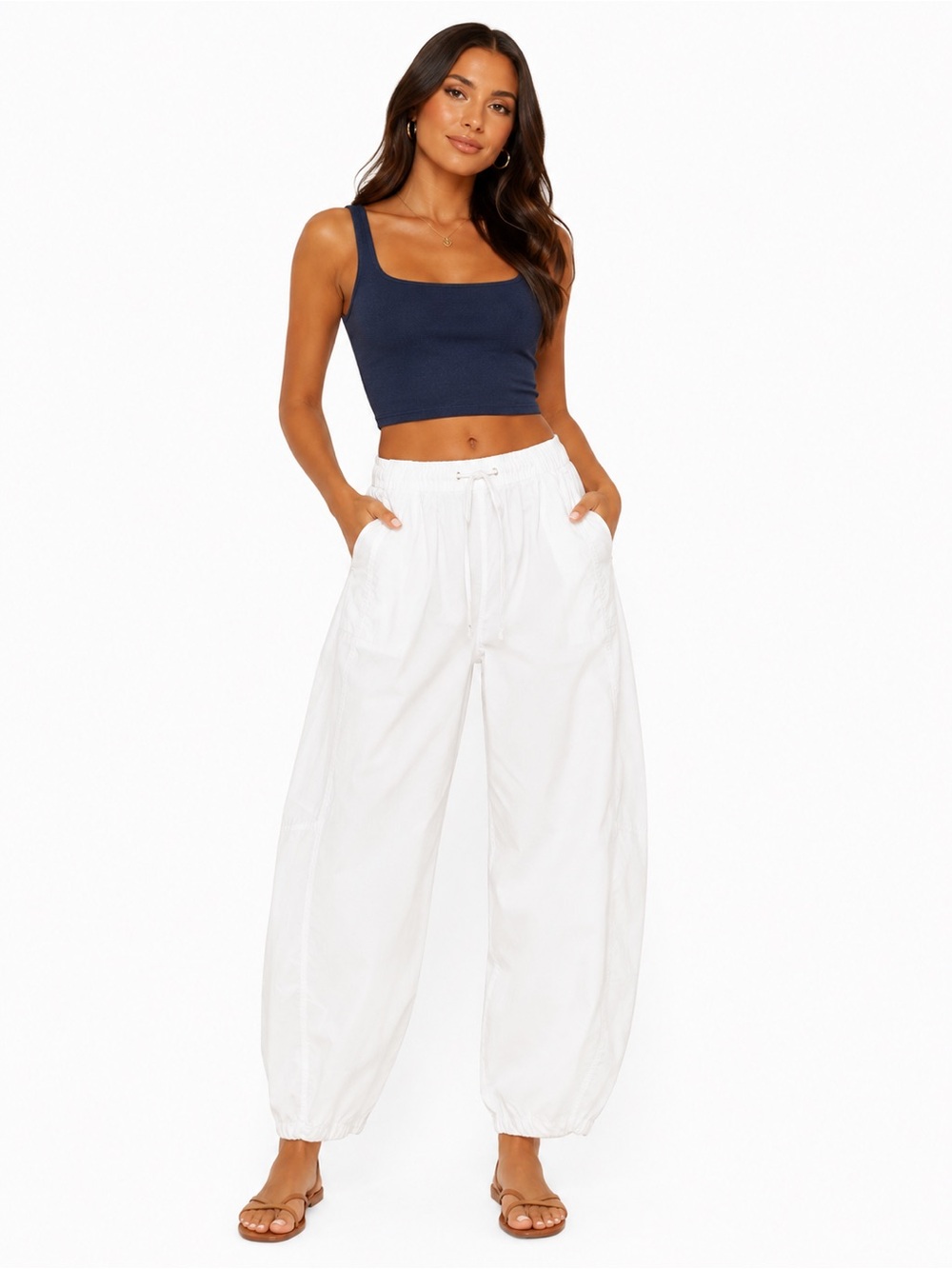 GAP White Wide-Leg Drawstring Barrel Pants